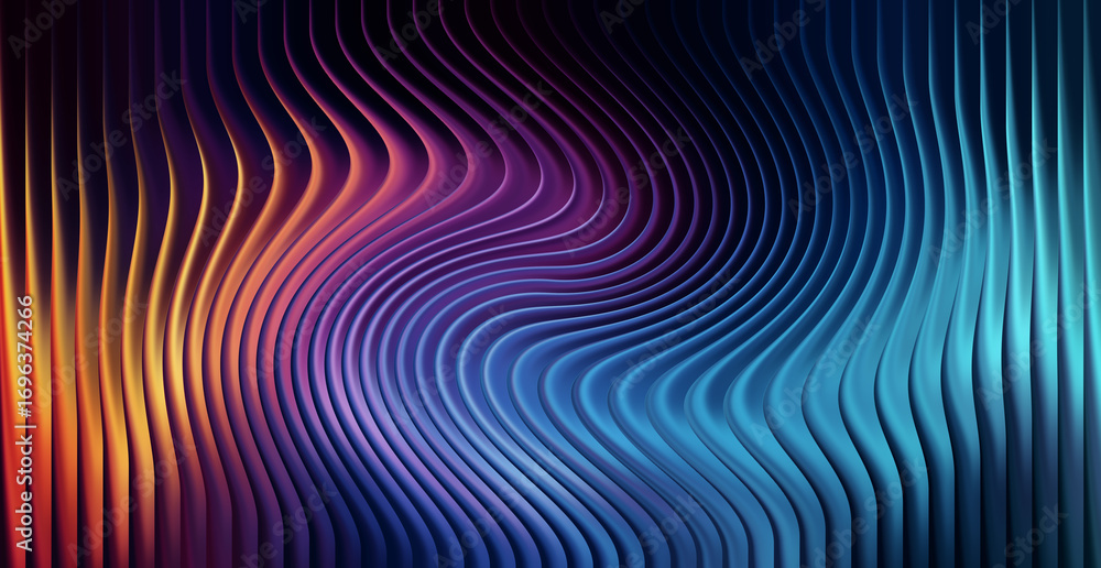 Poster Abstract colorful wavy lines background with smooth and shiny texture