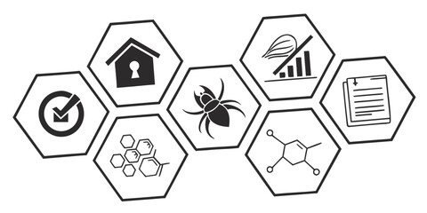 Scientific Research Icons in Hexagonal Network