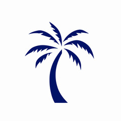 Vector illustration of a tropical island with a sun and palm trees on a summer beach