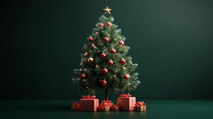 Christmas Tree Decorated With Golden Lights Ornaments in Cozy Living Room With Warm Festive Glow