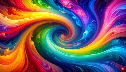 Vibrant abstract swirl in rainbow colors with fluid, dynamic texture