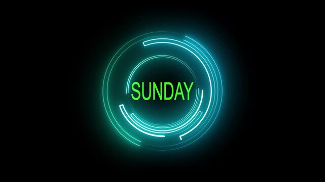Glowing neon lines sunday text animation on black background. Seamless loop., sunday, . Weekend Text Animation.. Neon glowing animation on black