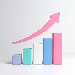 3d minimal data analysis. colorful statistic bar chart with an arrow rising. 3d illustration.chart, diagram, financial, graph, profit, progress, report, signs, success,Generative Ai