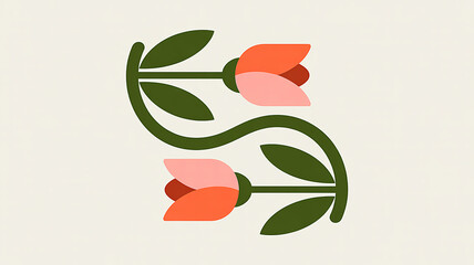 Stylized floral motif with two opposing tulips, representing symmetry and nature's beauty in a minimalist design
