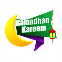 Ramadan kareem greeting with crescent moon and lantern, isolated on transparent background