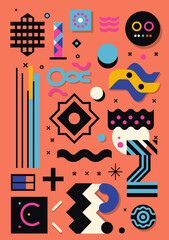 Abstract geometric background. Bauhaus, Memphis minimalist retro poster graphic vector illustration.