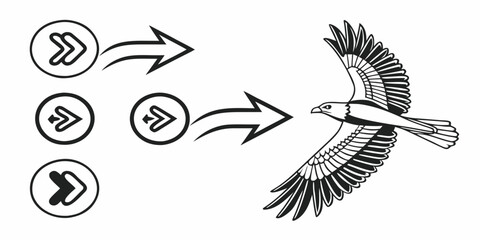 Stylized Eagle Flying Towards Directional Arrows