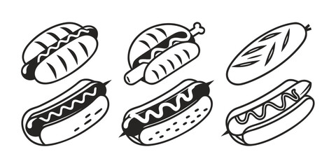 Stylized Hot Dog and Sausage Illustrations Collection