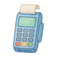 PNG Watercolor illustration of payment terminal.