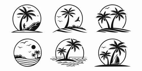Tropical Beach Palm Tree Island Scene Collection