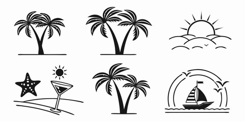 Tropical Beach Vacation Icons Set