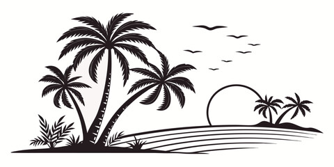 Tropical Silhouette Palm Trees and Ocean Sunset