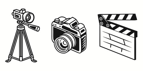 Vintage Camera, Tripod, and Clapperboard Icons