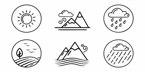 Weather Icons Collection: Sun, Mountains, Rain, Nature