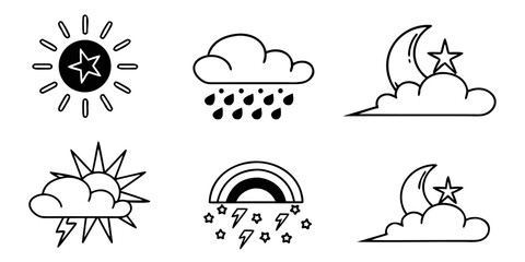 Weather Icons Collection: Sun, Rain, Moon, Rainbow, Lightning