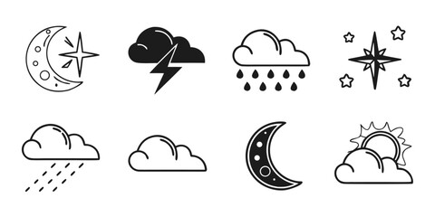 Weather Icons Collection: Sun, Moon, Rain, Storm, Stars
