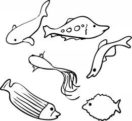 Doodle fish collection with h...