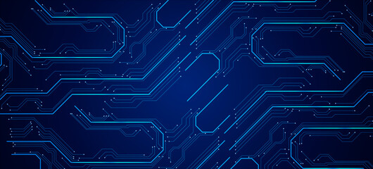 High Tech Circuit Path Blue Network Glowing Lines Vector