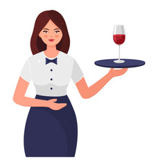 Waitress and Glass of Red Wine