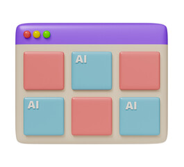 3D minimal website with content marked as AI artificial intelligence