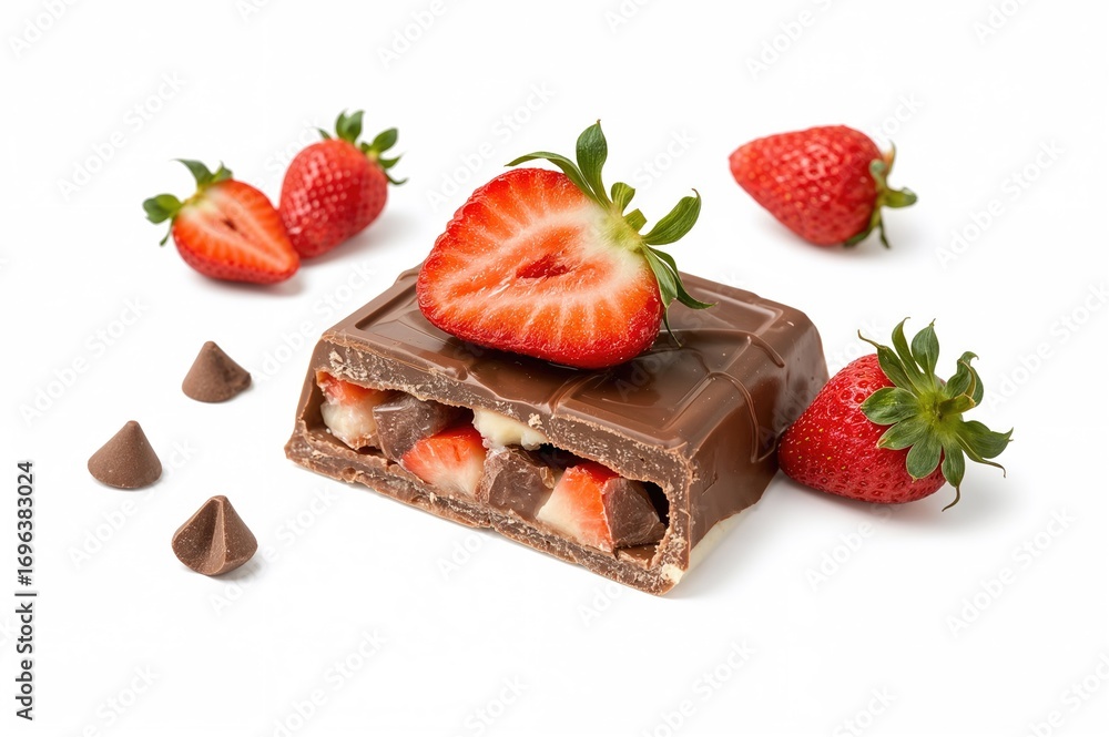 Poster assorted fruit chocolates in a studio setting on a white background