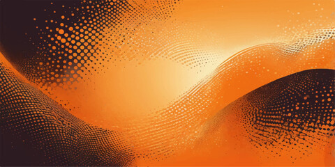 Vector illustration of an orange background with a bright yellow halftone pattern, a wave of decorative dots, and a curved line design