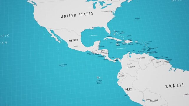 3D animated map of South America with a smooth camera flyover.