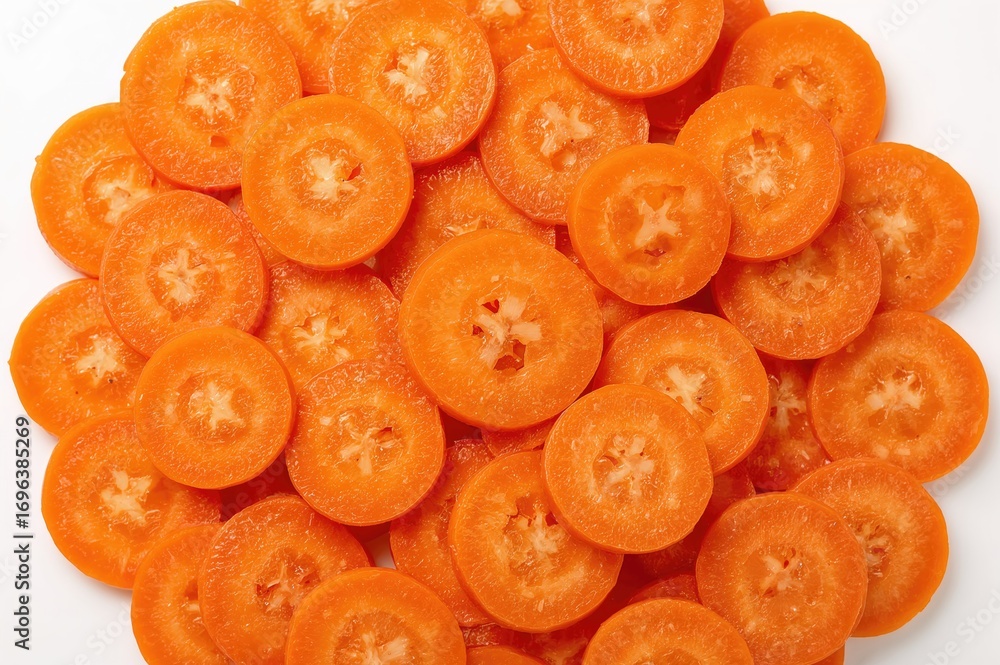 Poster isolated carrot pieces on a white backdrop with clipping path.