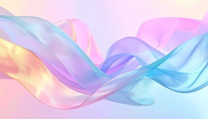 Soft pastel abstract waves with translucent flowing ribbons on gradient background.