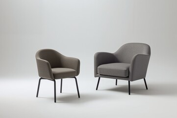 Fototapeta premium Compact footstool paired with a gray lounge chair. Modern textile seating set on a white background.