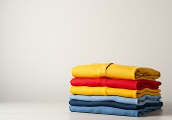 カラフルなTシャツの山積み写真