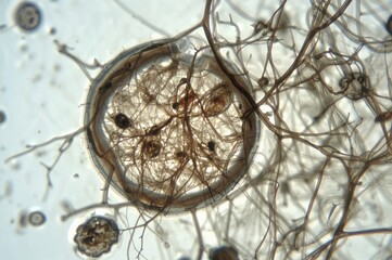 Permanent slide of frog ovary viewed under high magnification