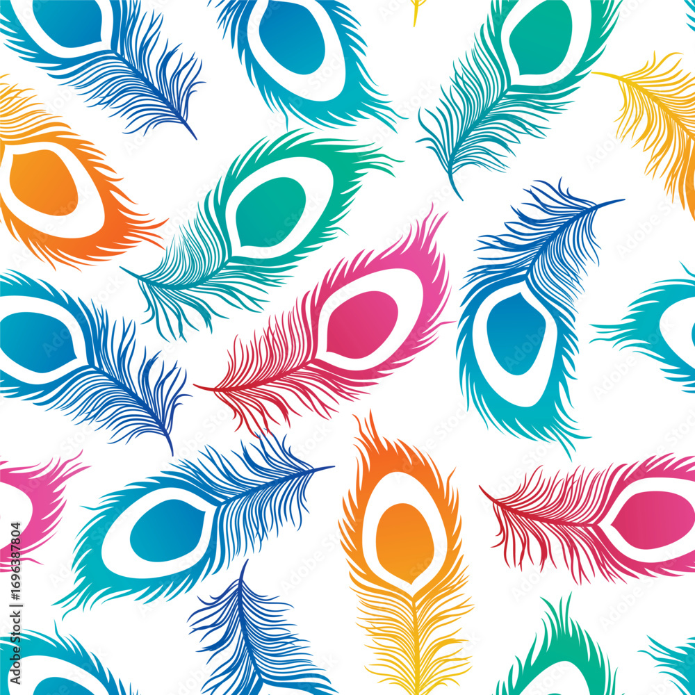 Poster Abstract seamless colorful Feathers pattern