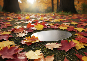 A picturesque autumn composition with fallen leaves and cones on the grass. Ideal for creating holiday and seasonal designs, blogs and promotional materials.