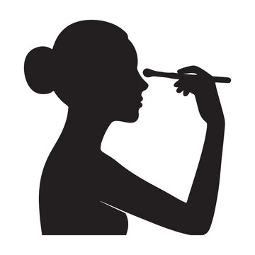 black silhouette woman applying makeup clip art preview