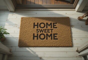 cozy welcome mat with warm home sweet home message on wooden floor at entrance