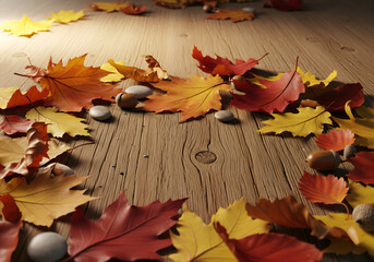 A picturesque autumn composition with fallen leaves and cones on the grass.