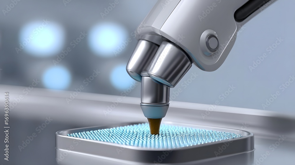 Aufkleber high-tech robotic arm with precision sensors examining and analyzing electronic circuit board compon