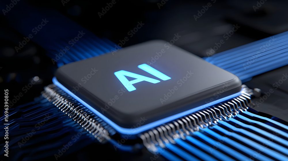 Poster a closeup shot of an intelligence computer chip with microprocessors and electronic components on a 