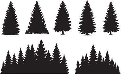 Fototapeta premium Christmas Tree Vector Silhouette Set – Pine, Fir, Spruce, Evergreen Nature Icons for Winter and Holiday Design