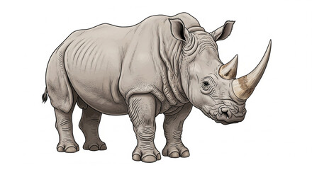 Obraz premium Majestic White Rhinoceros Standing Firmly on Isolated transparent background