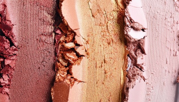 metallic and matte makeup swatches in pink bronze and rose gold tones with rich texture and shimmer for beauty banner or editorial background - Powered by Adobe