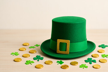 Green Leprechaun Hat on Table - Festive St. Patrick's Day Decoration