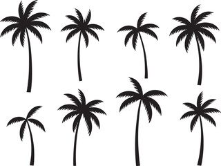 Palm and Coconut Tree Silhouette Vector Set – Tropical Island, Beach, Vacation, and Summer Holiday Icons
