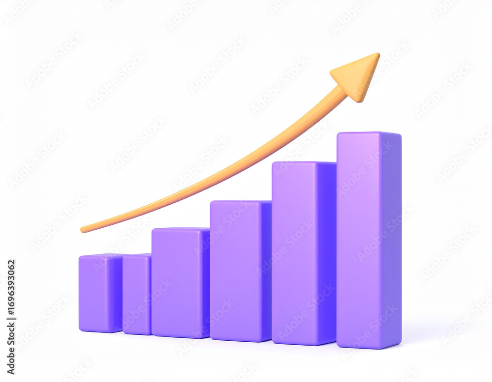 Aufkleber 3d minimal data analysis icon. soaring finances. strengthening currency. a bar graph with an arrow r