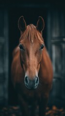Fototapeta premium Majestic Brown Horse with Soft Features Against Dark Background