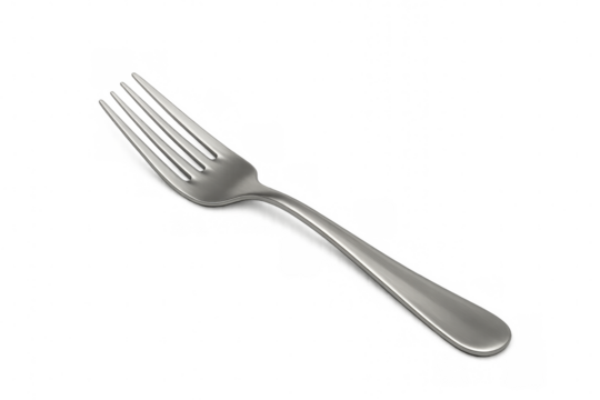Silver fork lying on transparent background for easy isolation