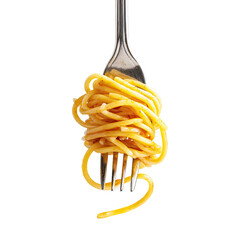 Forkful of golden pasta strands