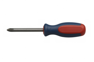 Phillips head screwdriver with red and blue handle on transparent background