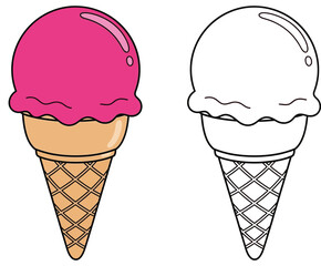 Sweet Cartoon Ice Cream Cone - Pink Scoop with Waffle Cone